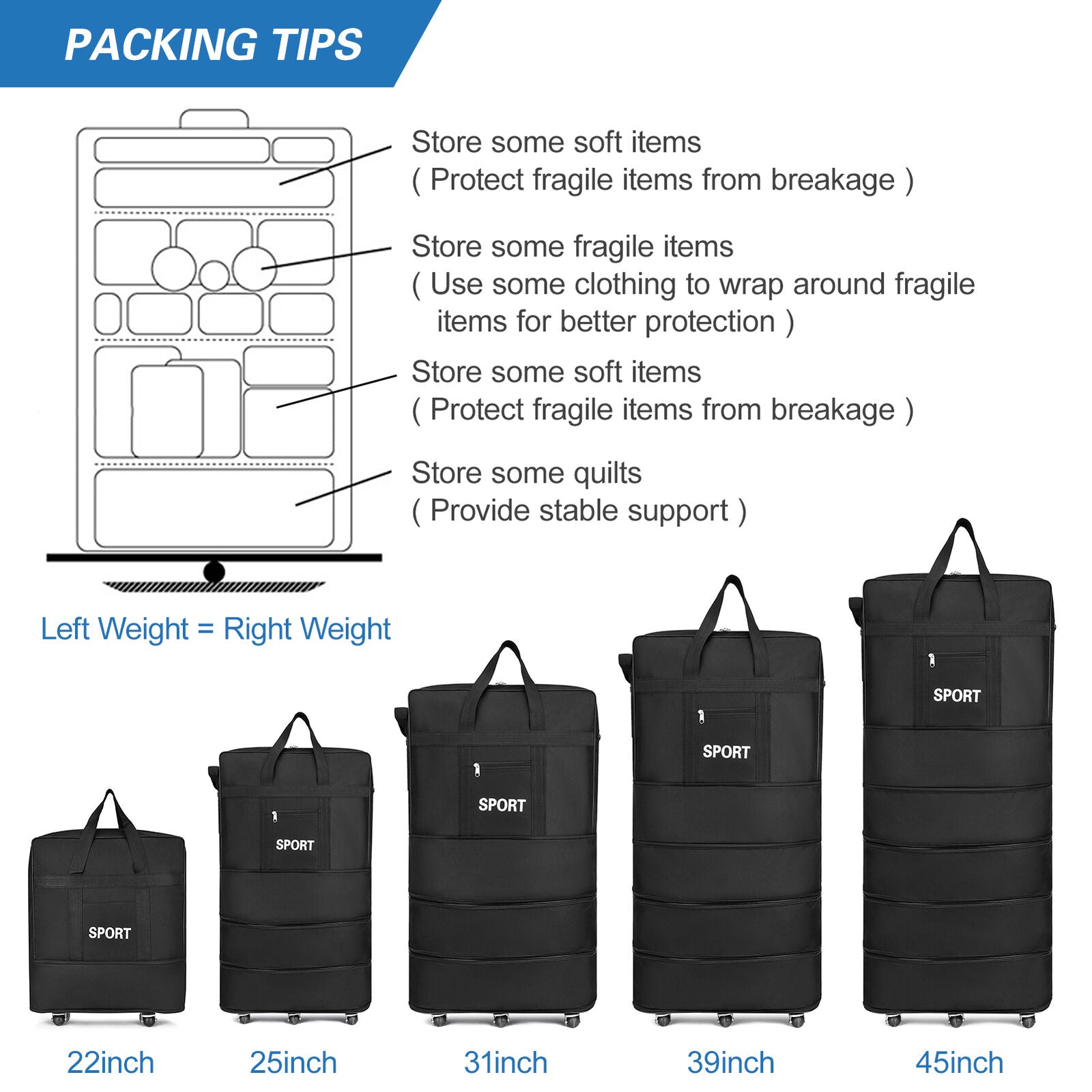 42 Extra Large Lightweight Luggage Trolley Suitcase Travel Bag