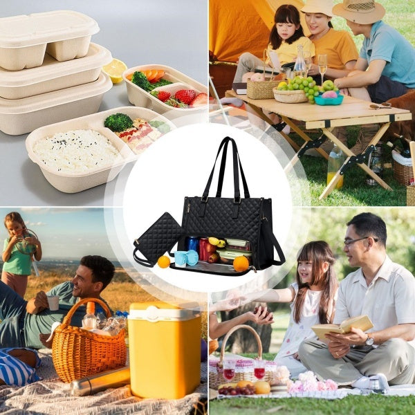2 in 1 Insulated Lunch Tote Bag for Women Large Capacity