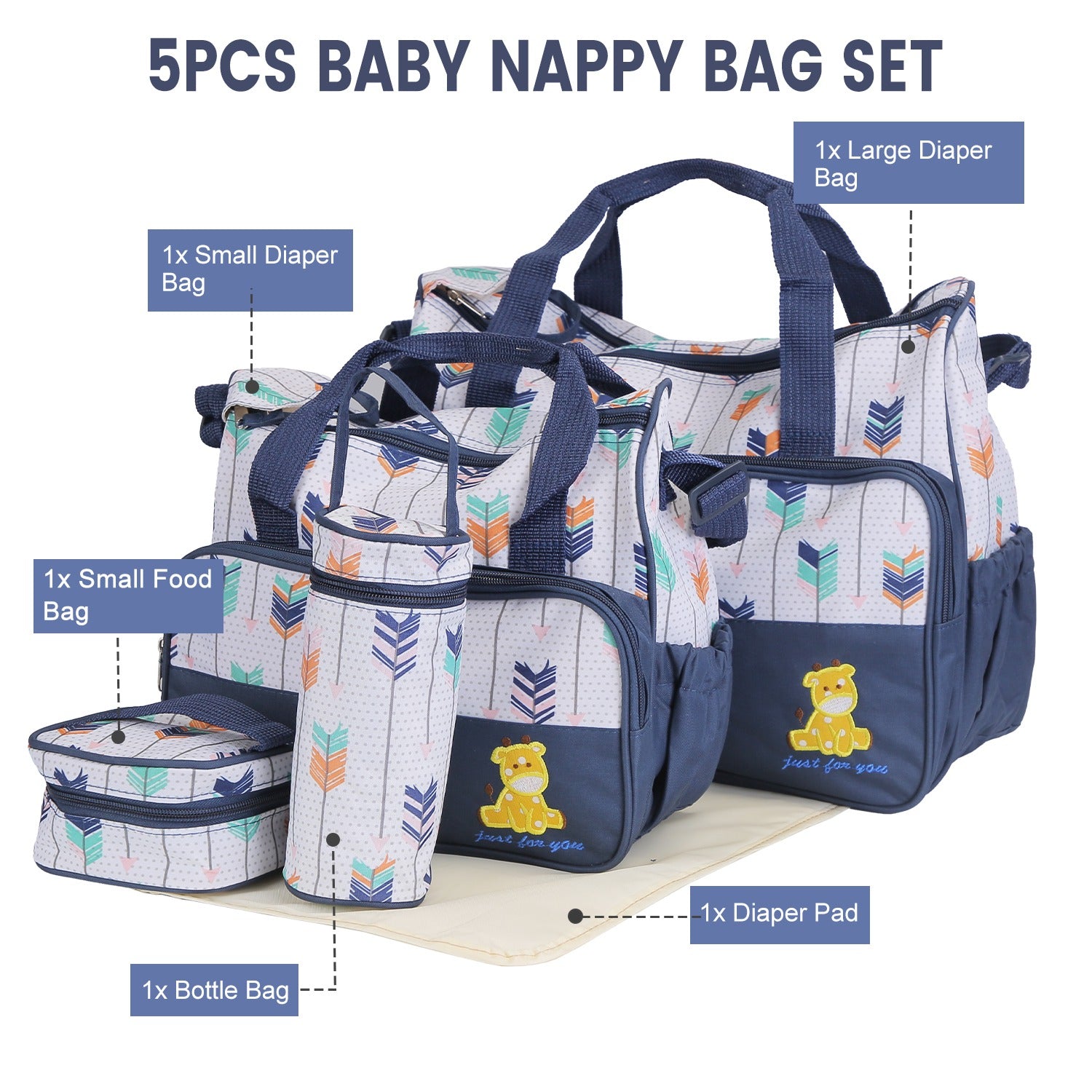 5pcs Baby Nappy Diaper Bags Set Mummy Diaper Handbags with